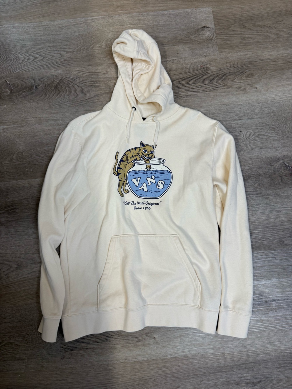 Vans Cream Hoodie with Cat Bowl Graphic